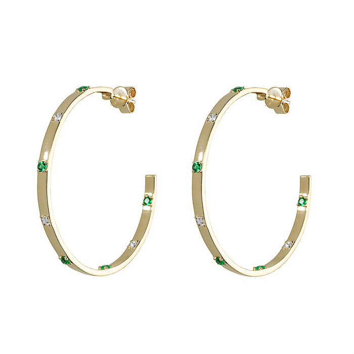 Diamond & Emerald Ribbon Hoop Earrings