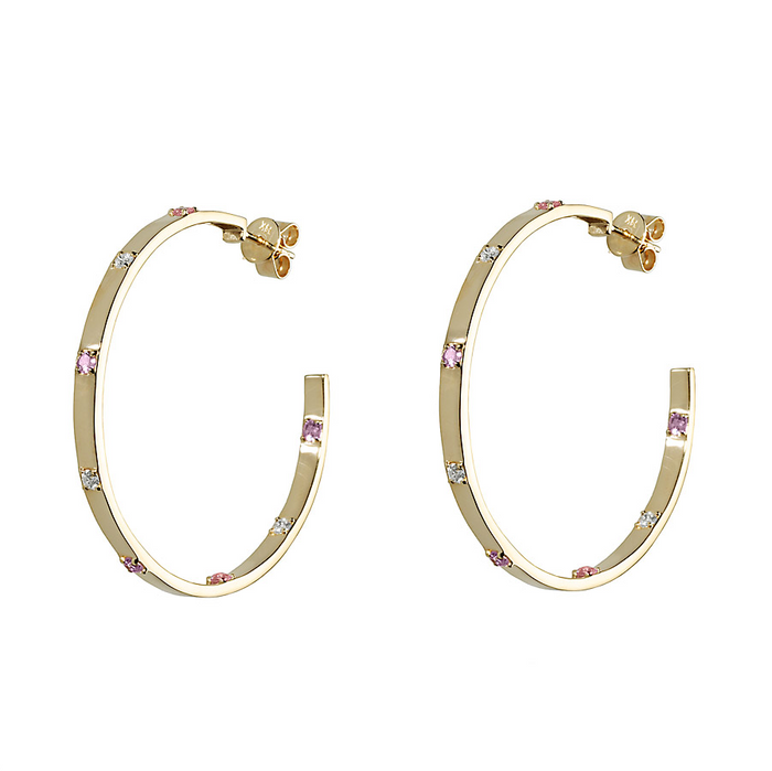 Diamond & Pink Sapphire Ribbon Hoop Earrings