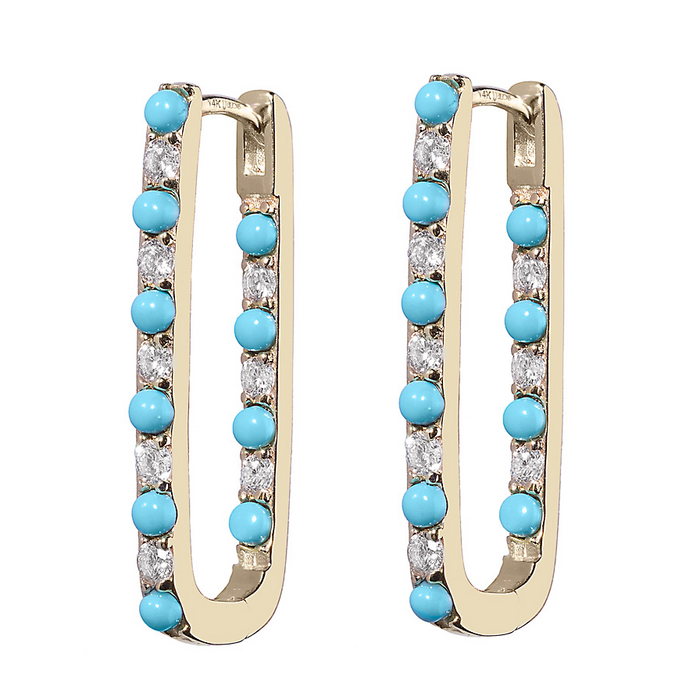Diamond + Turquoise Inside Out Large Paperclip Hoop Earring