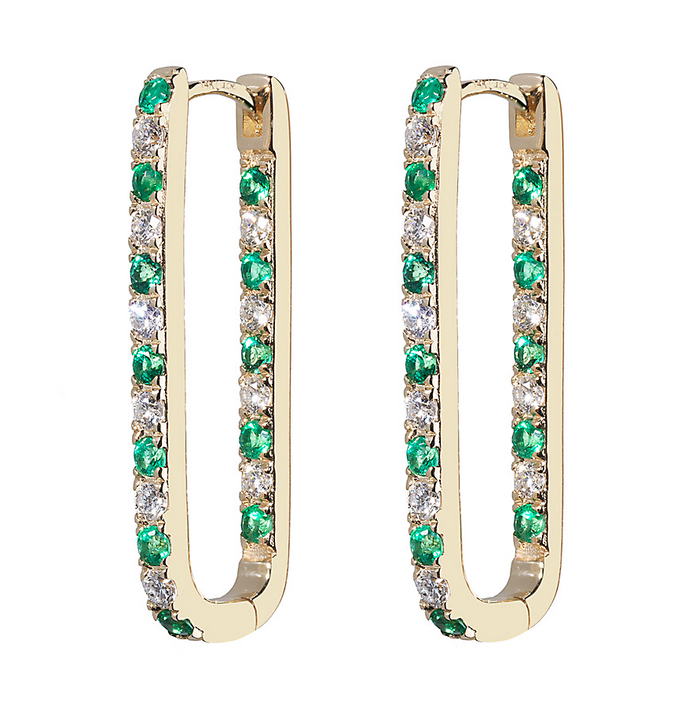 Diamond + Emerald Inside Out Large Paperclip Hoop Earring