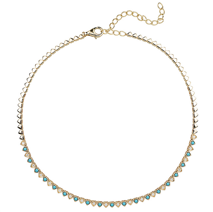 Diamond & Turquoise Heart Tennis Necklace