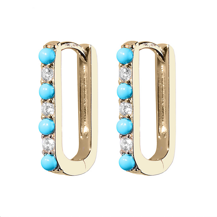 Diamond + Turquoise Small Paperclip Hoop Earring