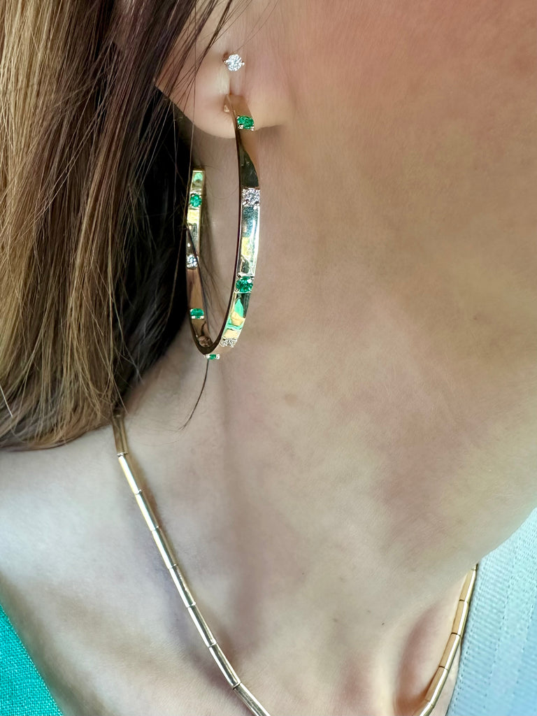 Diamond & Emerald Ribbon Hoop Earrings