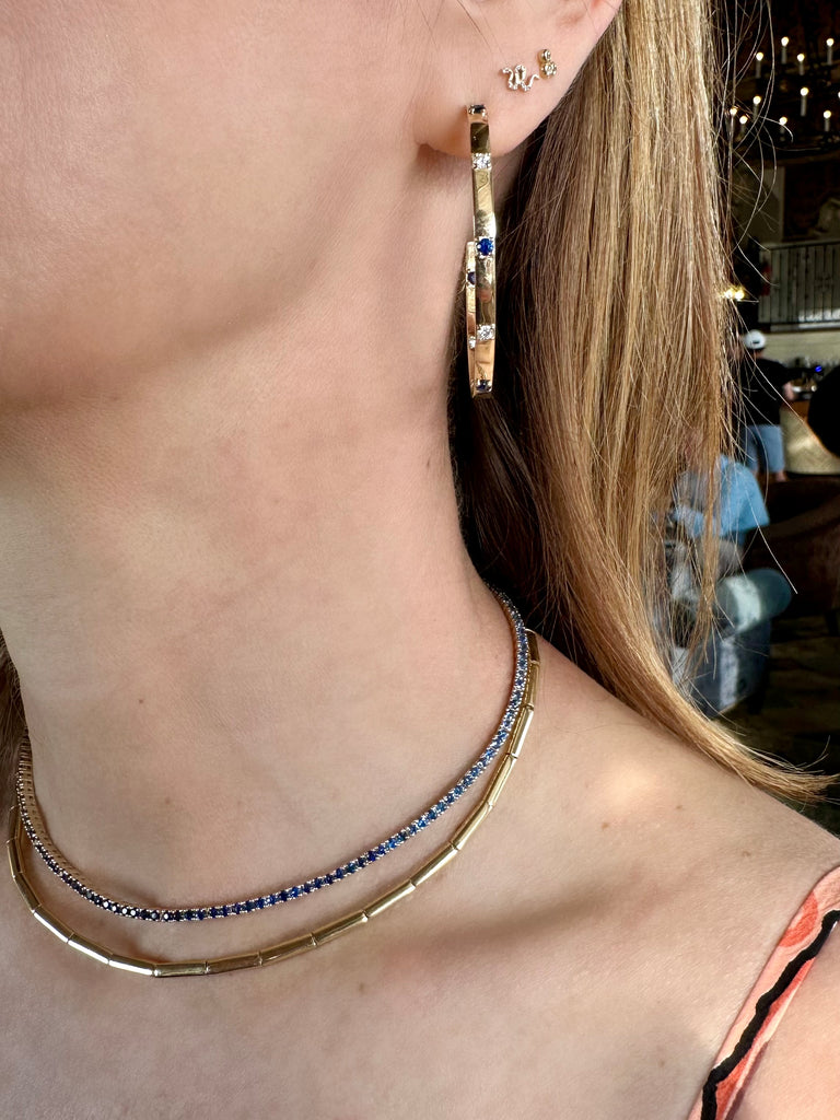 Diamond & Blue Sapphire Ribbon Hoop Earrings