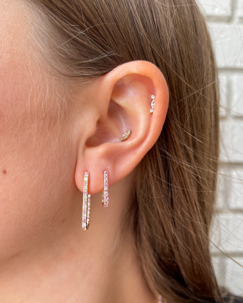 Pink Sapphire or Turquoise Small Paperclip Hoop Earring