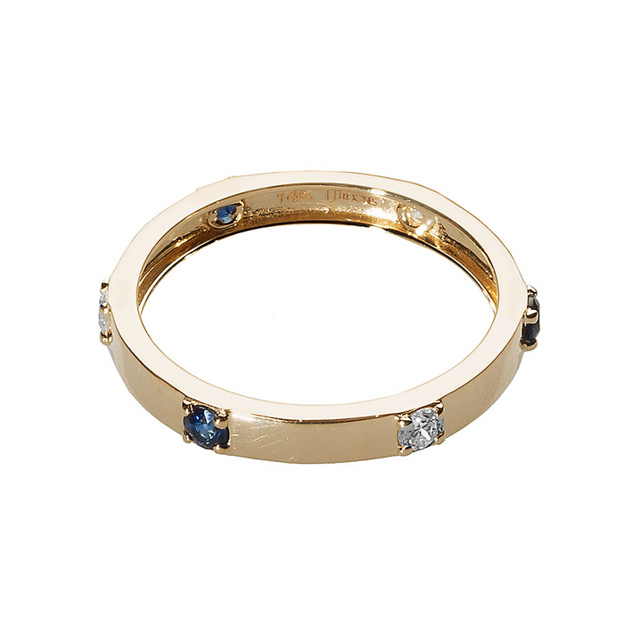 Diamond & Blue Sapphire Ribbon Ring