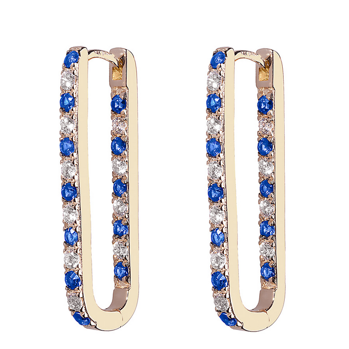 Diamond + Blue Sapphire Inside Out Large Paperclip Hoop Earring