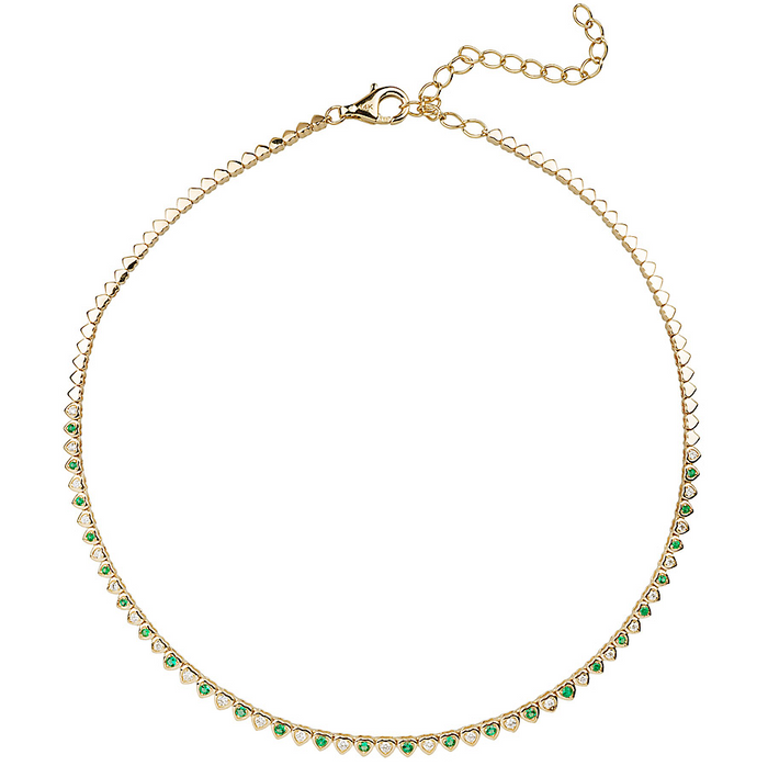 Diamond & Emerald Heart Tennis Necklace