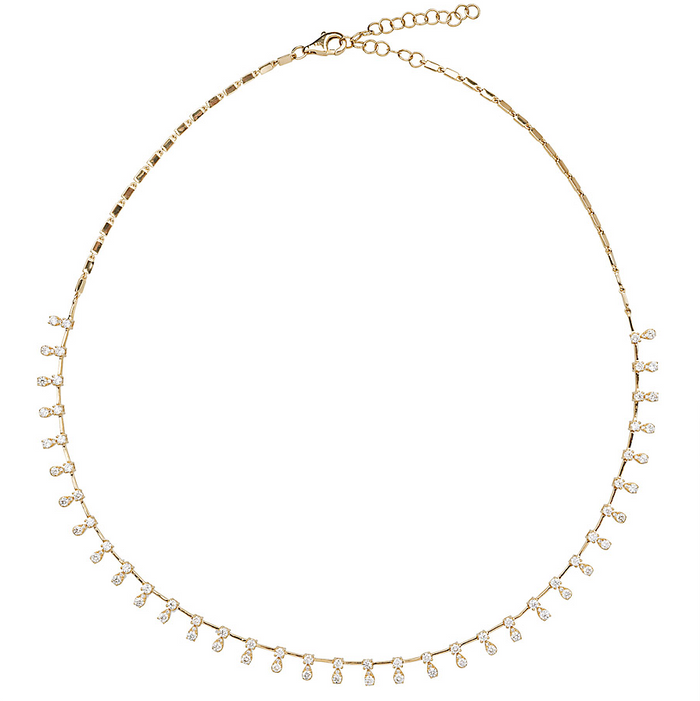 Mini Gold Bar & Diamond Fringe Necklace