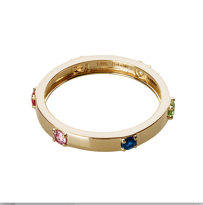 Diamond & Rainbow Sapphire Ribbon Ring