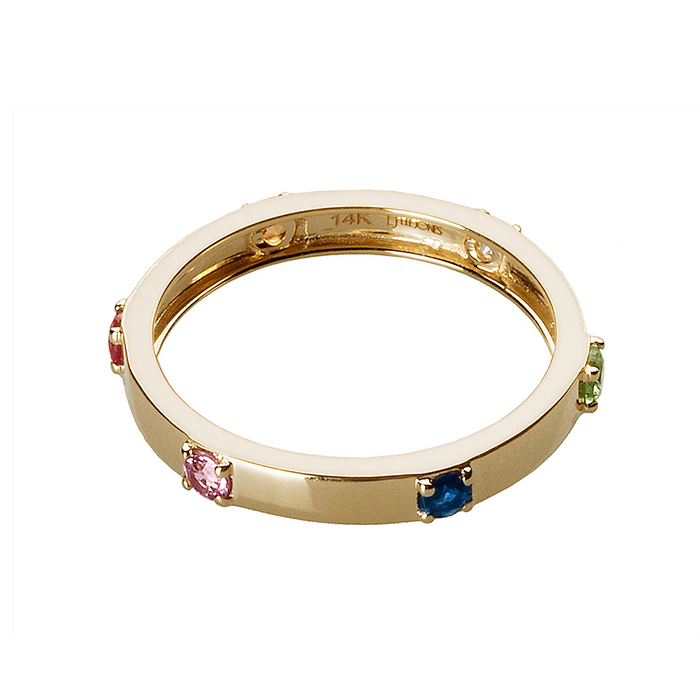 Diamond & Rainbow Sapphire Ribbon Ring