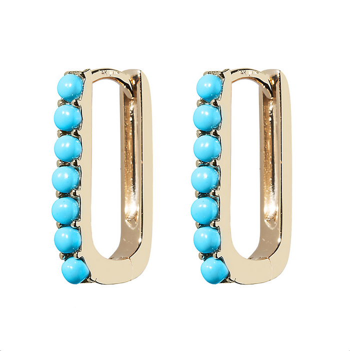 Turquoise or Pink Sapphire Small Paperclip Hoop Earring