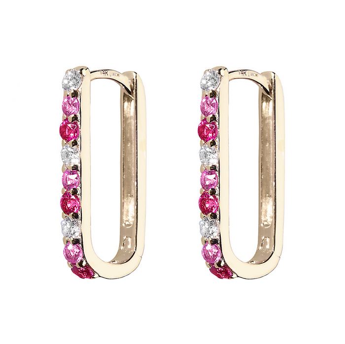 Diamond, Pink Sapphire & Ruby Small Paperclip Hoop Earring