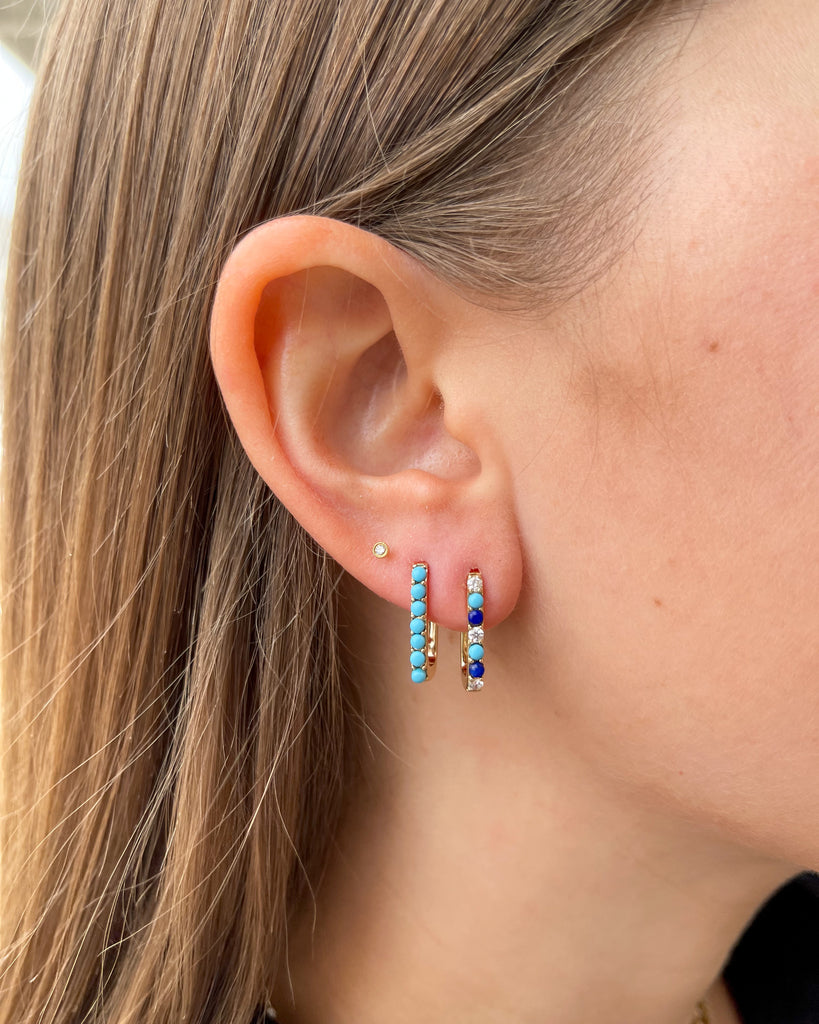 Pink Sapphire or Turquoise Small Paperclip Hoop Earring