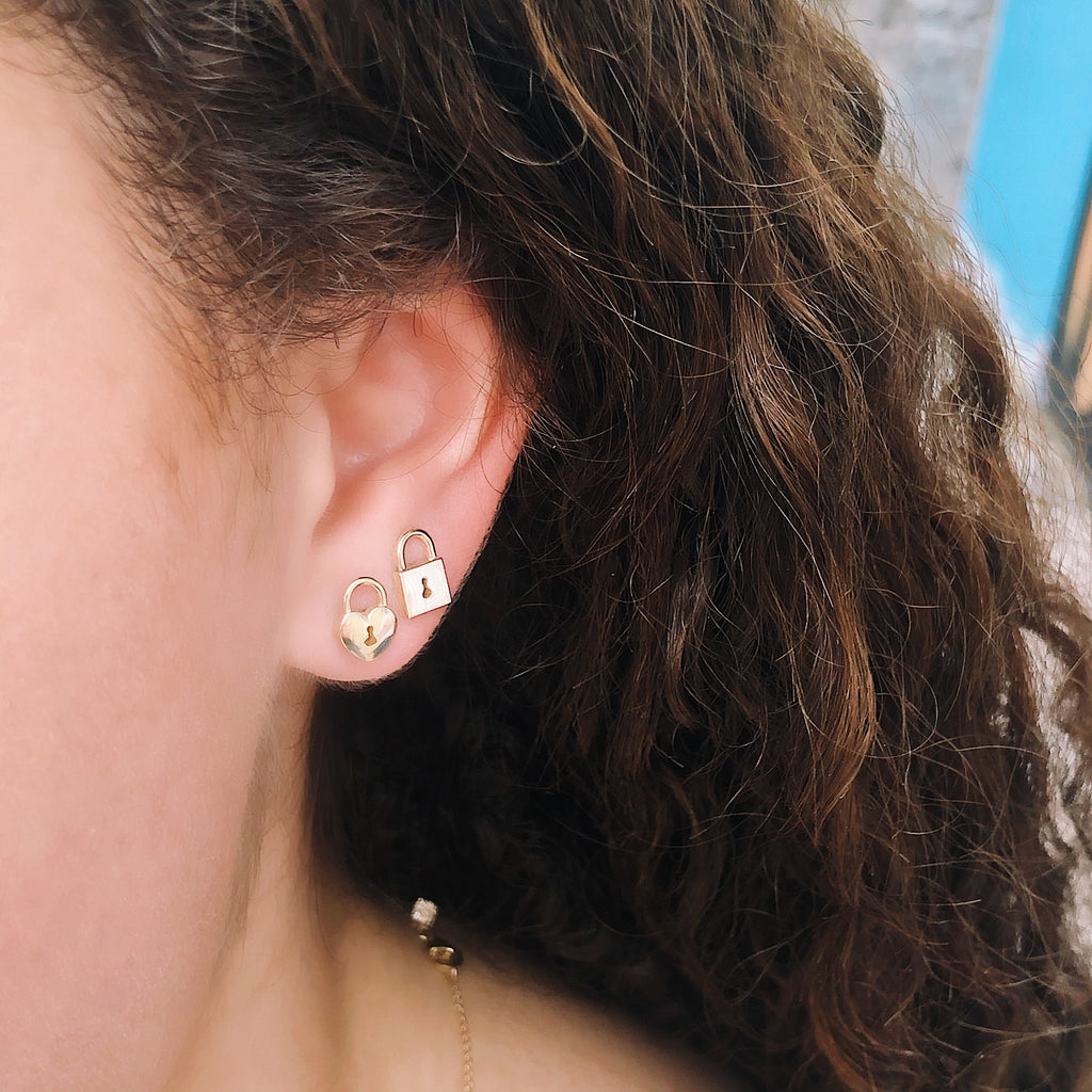 Tiny Gold Padlock Stud Earring