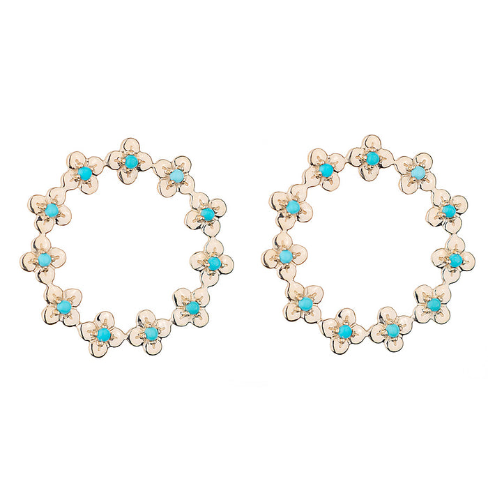 Turquoise Jeweled Bloom Eternity Stud Earrings