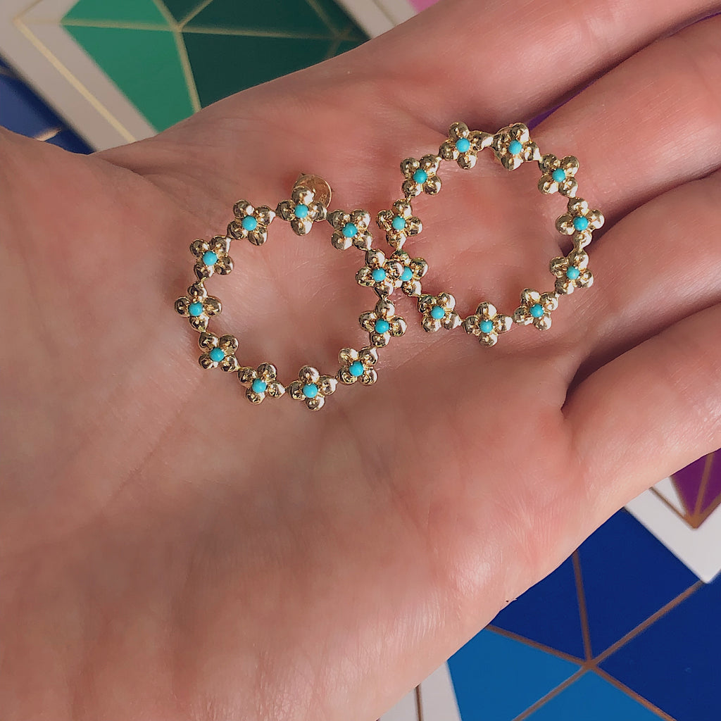 Turquoise Jeweled Bloom Eternity Stud Earrings