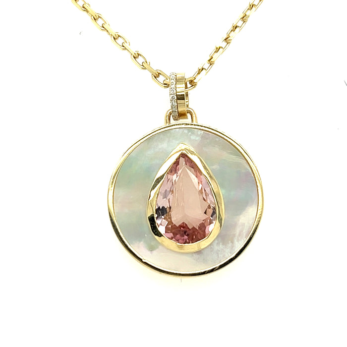 Bejeweled Mother of Pearl + Pink Tourmaline Necklace