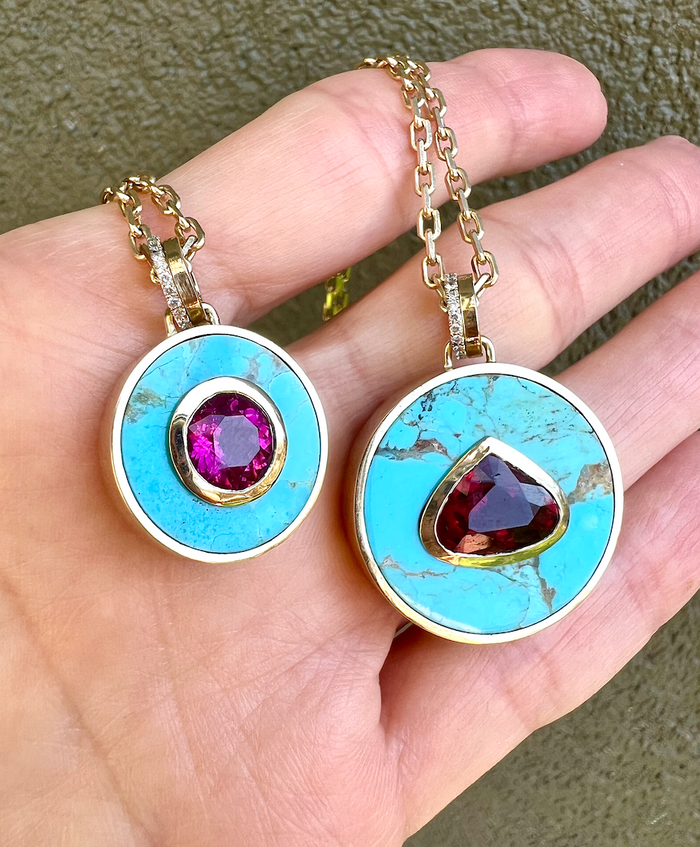 Bejeweled Turquoise + Pink Sapphire Necklace