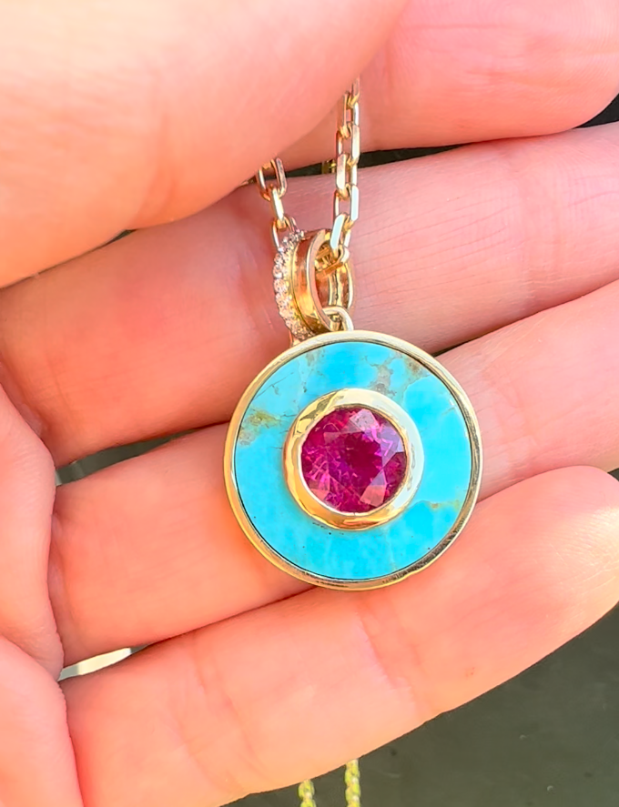 Bejeweled Turquoise + Pink Sapphire Necklace