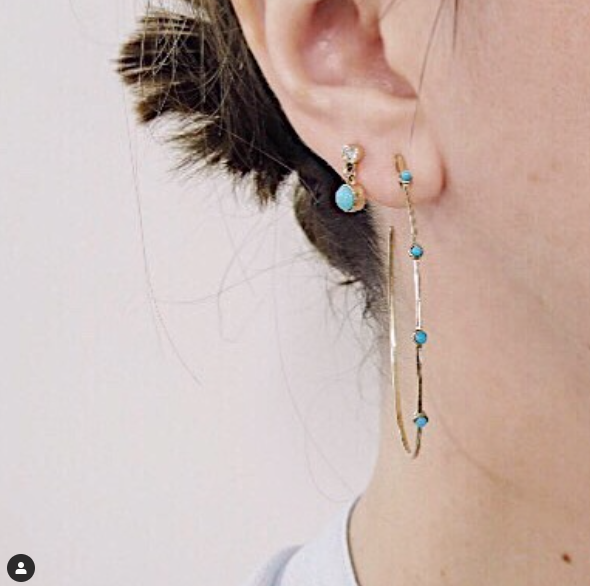 Turquoise Stones Teardrop Hoop Earrings